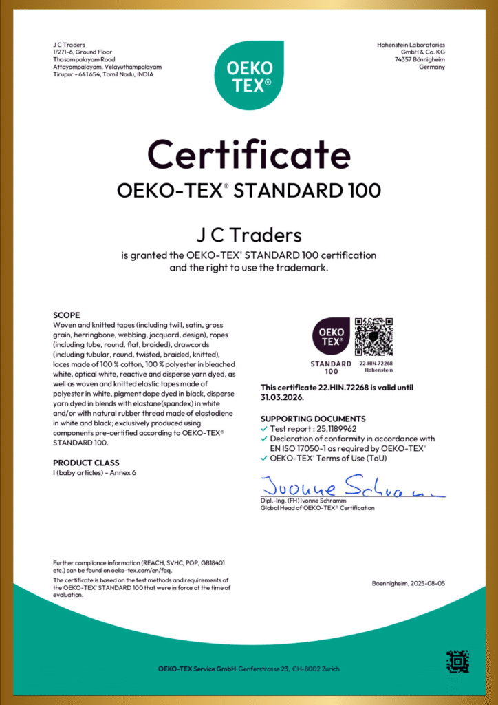 Garment accessories, drawcords, and elastic manufacturer in Bommanahalli – JS Global Textile